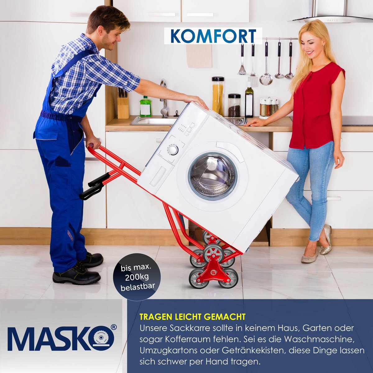 Masko® Steekwagen - Opvouwbaar - Transportwagen - Trappenklimmer - Rood