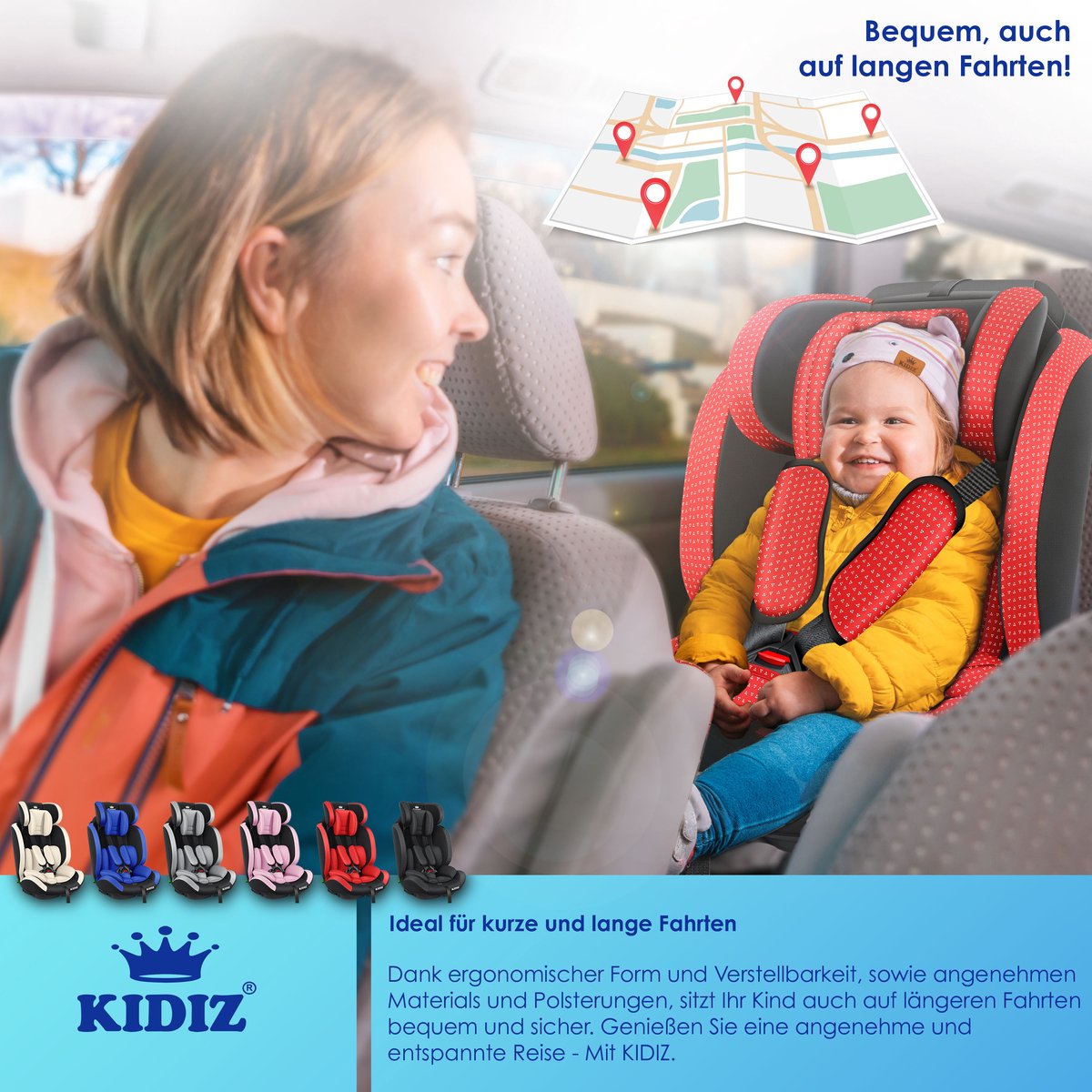 KIDIZ® Autostoeltje - 5-punts veiligheidsgordel - Rood