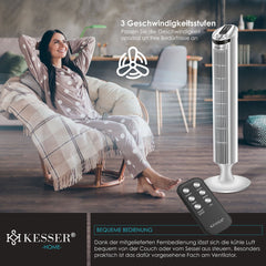 KESSER® Torenventilator - Fluisterstil - Oscillatie - Zilver
