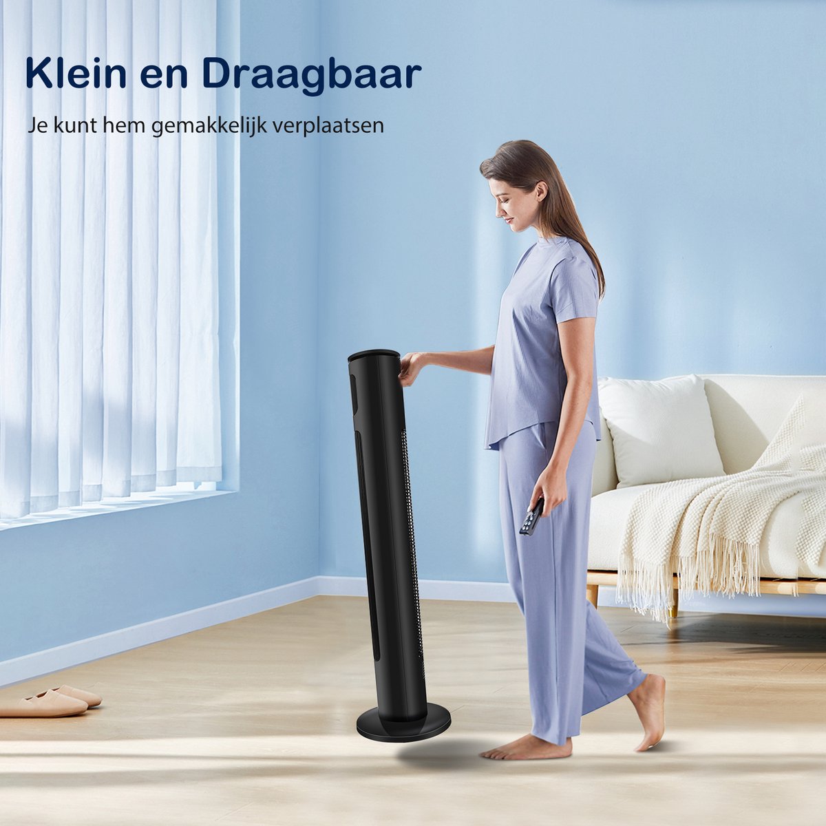 Aigostar Ross Smart - Torenventilator - Oscillerende Kolomventilator - Afstandsbediening & App Bediening - LED Scherm - 24-uurs Timer - Ventilatoren Staand - 50W - Zwart