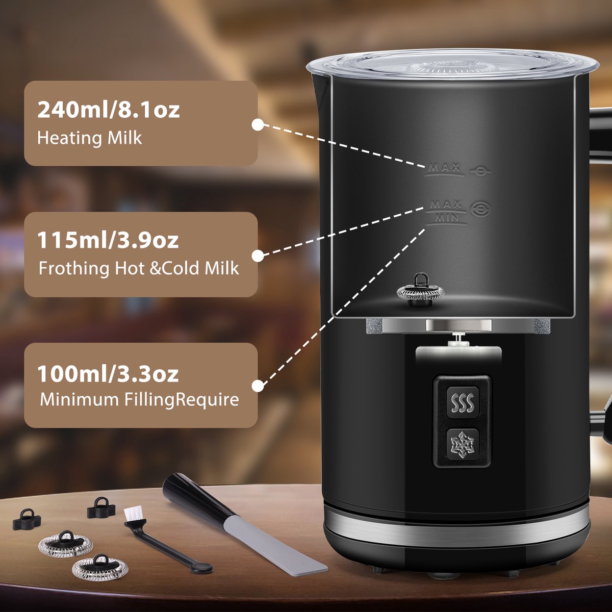 Aigostar Elektrische Melkopschuimer - 3-in-1 - 500W - Zwart •
