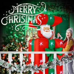KESSER® Opblaasbare Kerstman pop LED Kerstverlichting - Cadeau Kerstman 152cm Lang Springt-uit-de-Doos Kerstmis LED Verlicht Deco incl. Bevestigingsmateriaal Kerstdecoratie Kerstversiering - 152cm