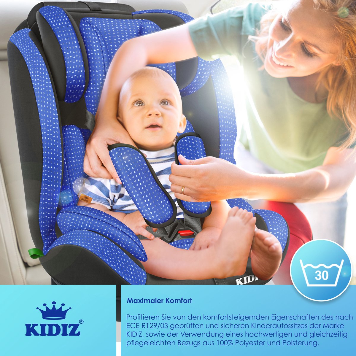 KIDIZ® Autostoeltje - 5-punts veiligheidsgordel - Blauw