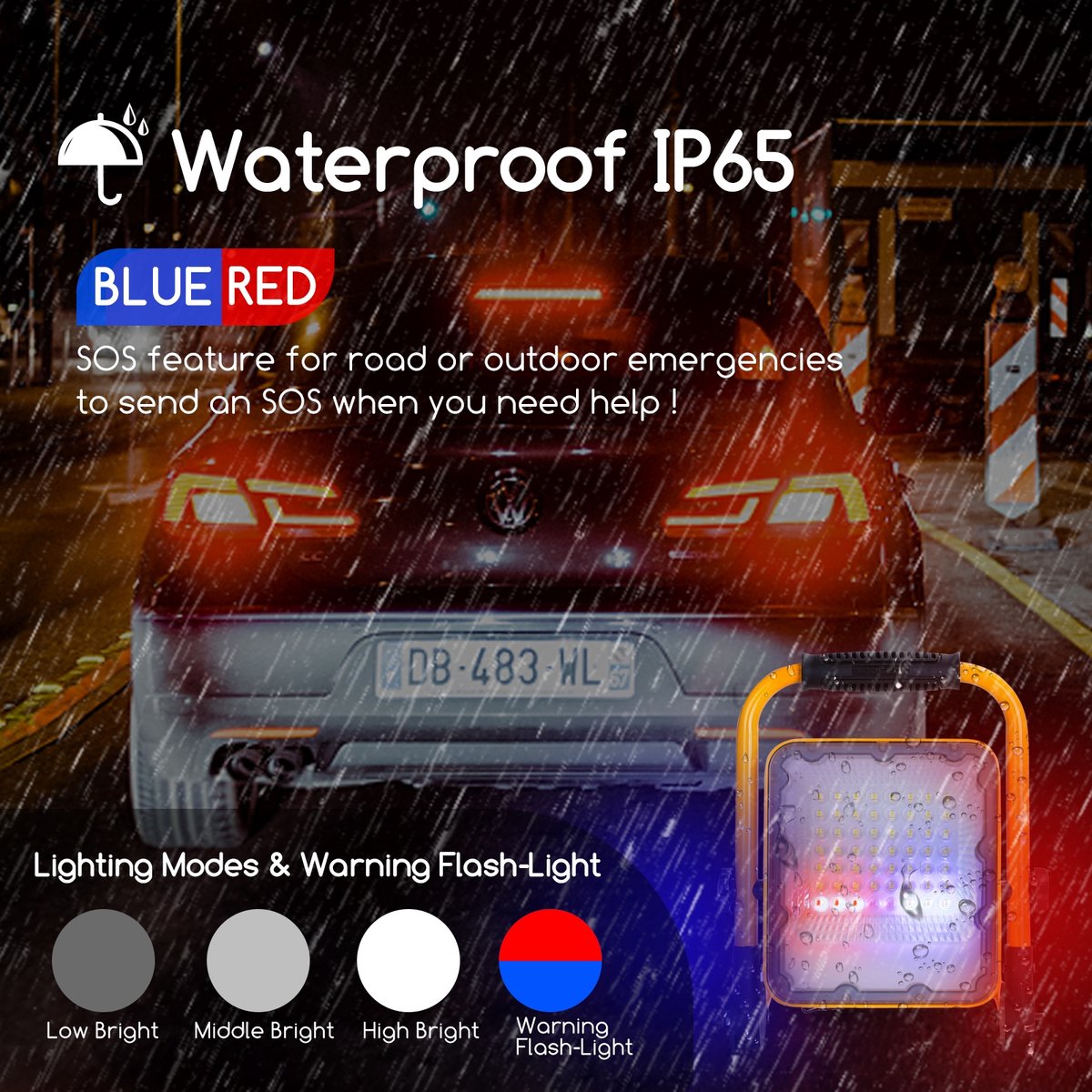 Aigostar LED Bouwlamp - 30W - 1000 Lumen - Acculamp - Verstelbare werklamp met accu - IP65 spatwaterdicht - Looplamp - werklamp - 6500K