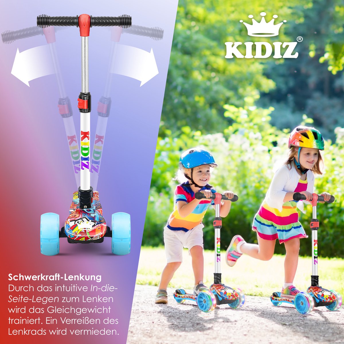 KIDIZ® Kinderstep - Opvouwbaar - Verstelbaar - City Scooter - Graffiti •