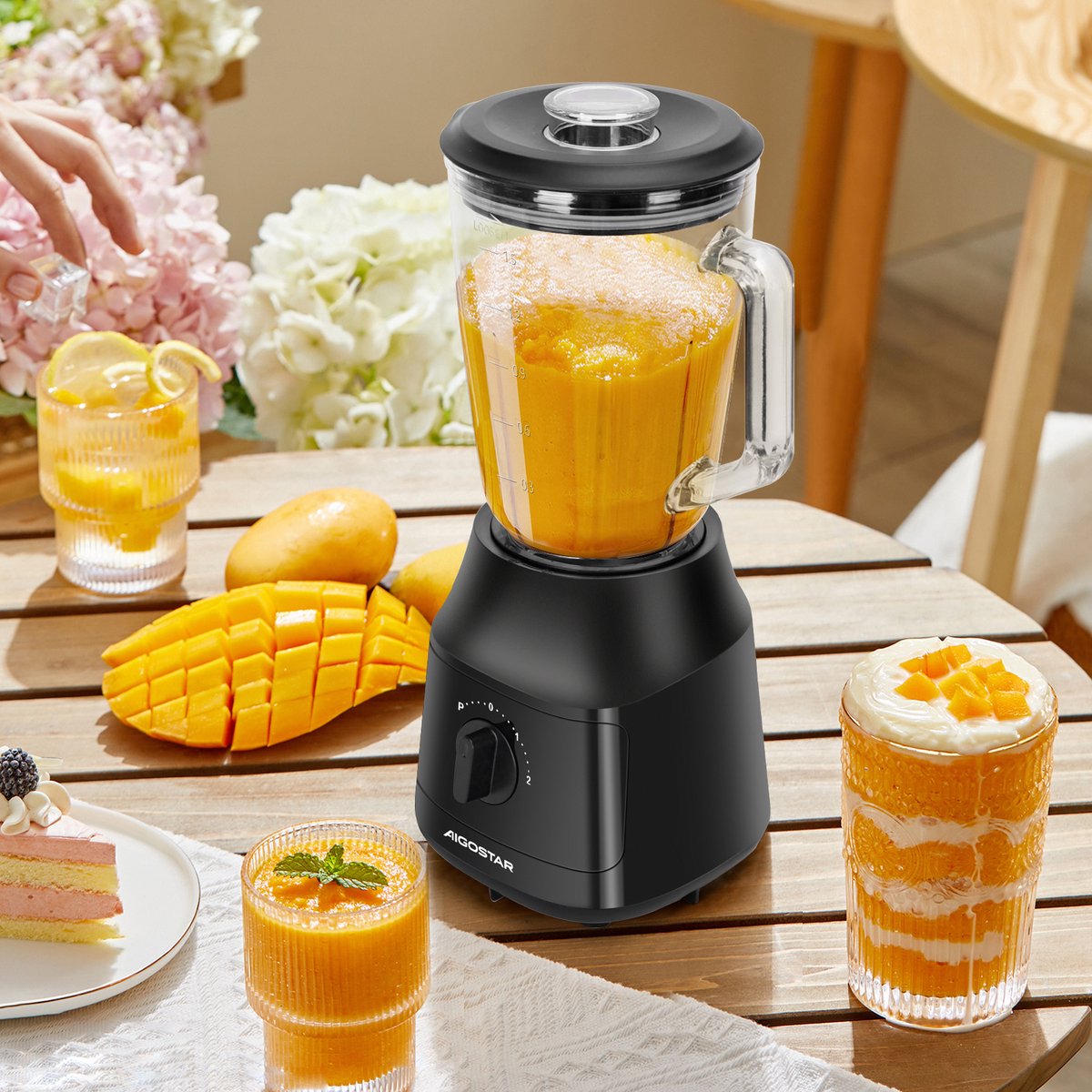 Aigostar Blender - Glazen Kan - Smoothie Maker - 1,5L - 600W - Zwart