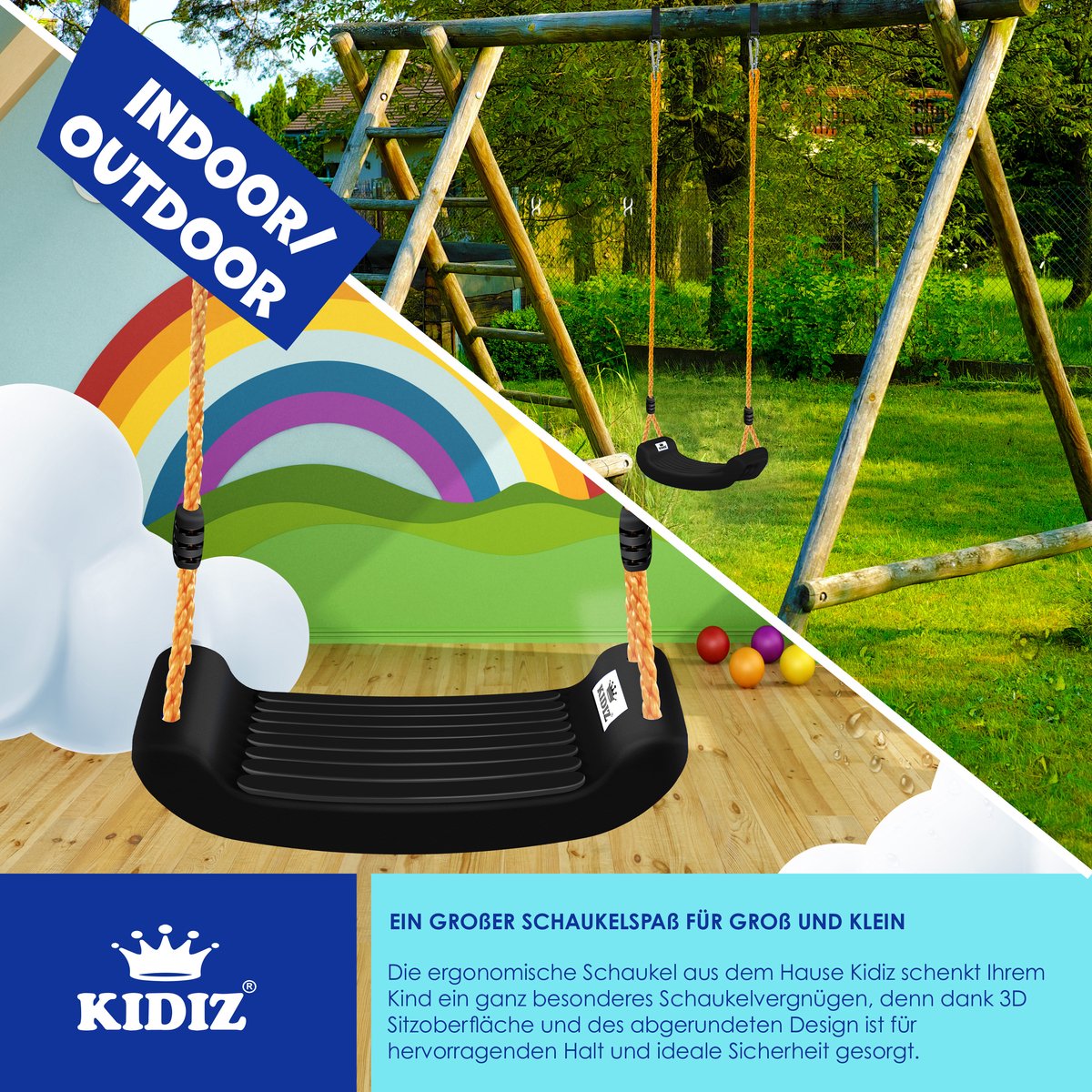 KIDIZ® Schommel Kinderschommel Set - Verstelbaar - Antislip - Zwart