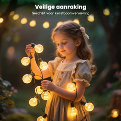 Aigostar Lichtsnoer 10m - 20 LED Bollen - Lichtslinger voor Buiten - Tuinverlichting - Feestverlichting - IP44 - Warm Wit Licht
