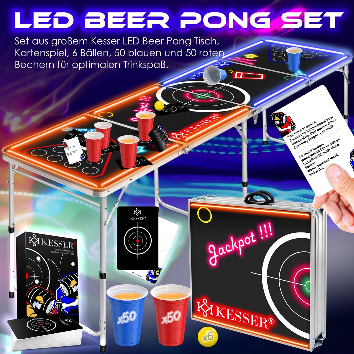 KESSER® LED Beerpong Tafel - Bierpong Tafel - Verstelbaar - Opvouwbaar