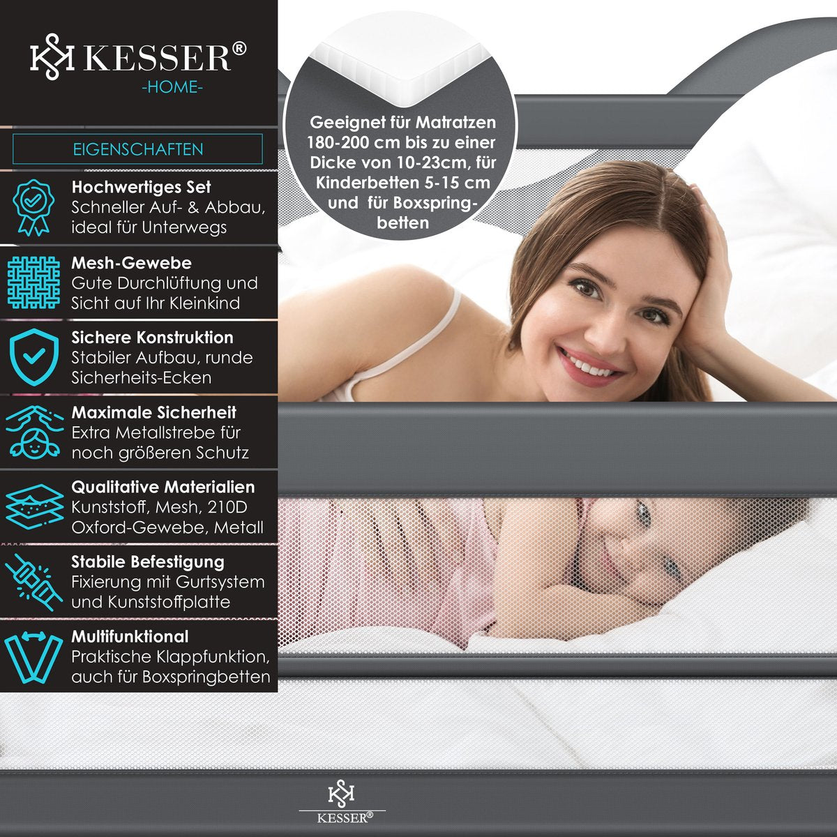 KESSER® Bedhekje - Kinderbedhek - Babybedhek - 150cm - Donkergrijs