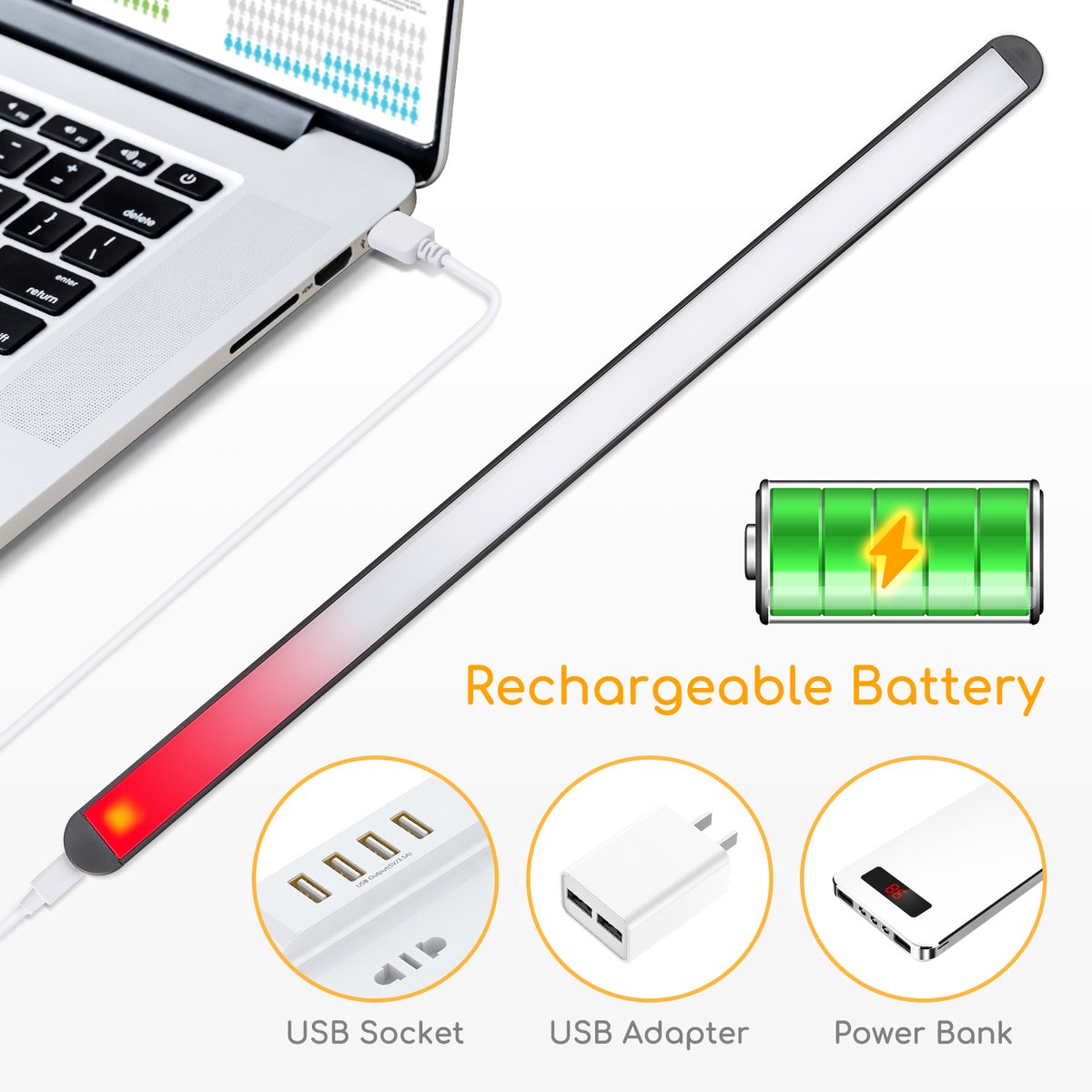 Kastverlichting op batterij - Oplaadbaar - met Magneet - Zwart - Aigostar