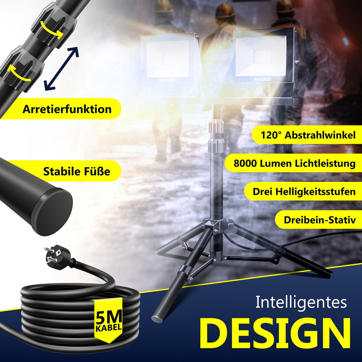 MASKO® LED Bouwlamp - 2x50W - Werklamp - IP65  - Zwart