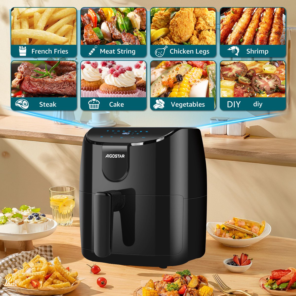 Aigostar Airfryer - Heteluchtfriteuse - 4L - 1500W - Zwart