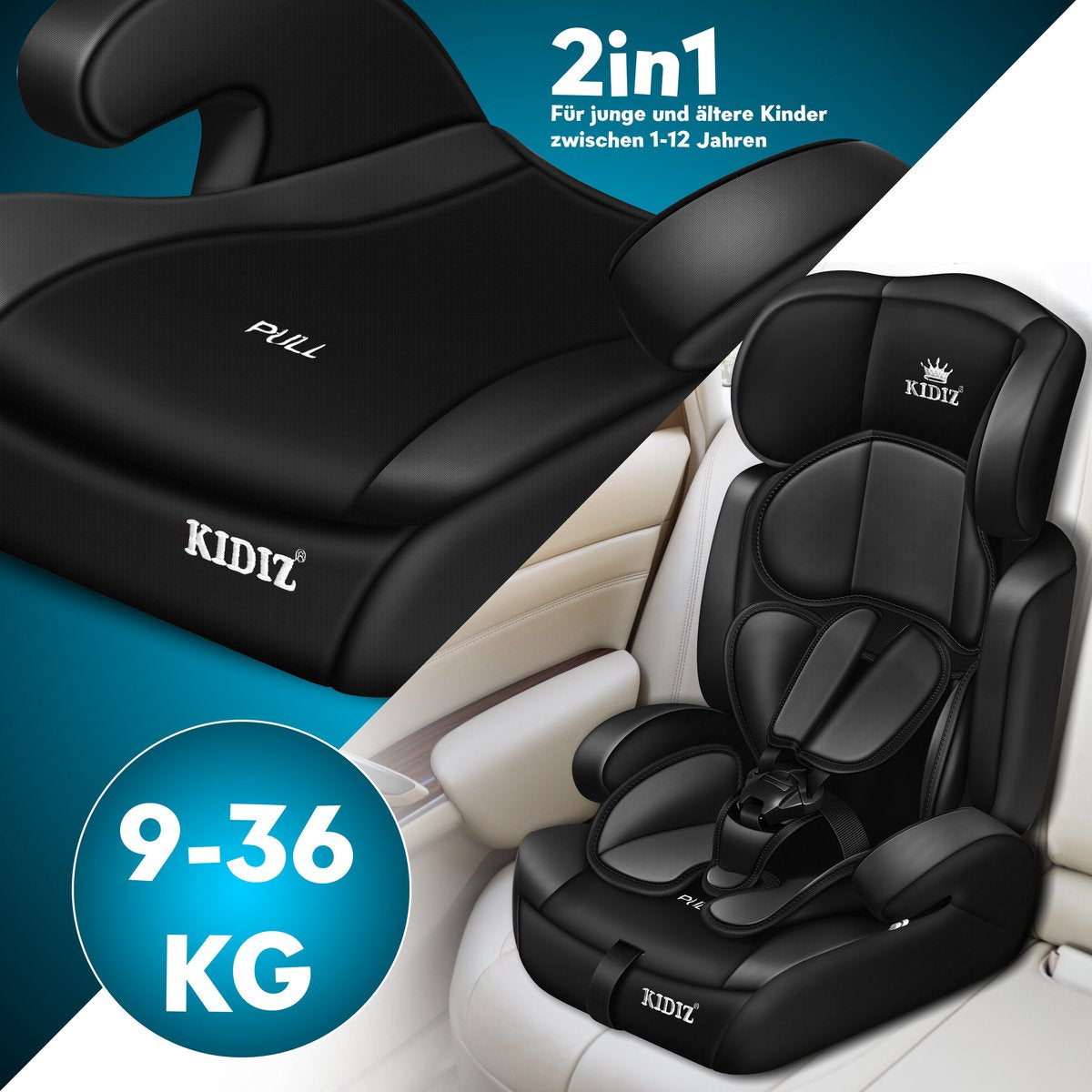 KIDIZ® Autostoeltje - 5-punts veiligheidsgordel - Zwart