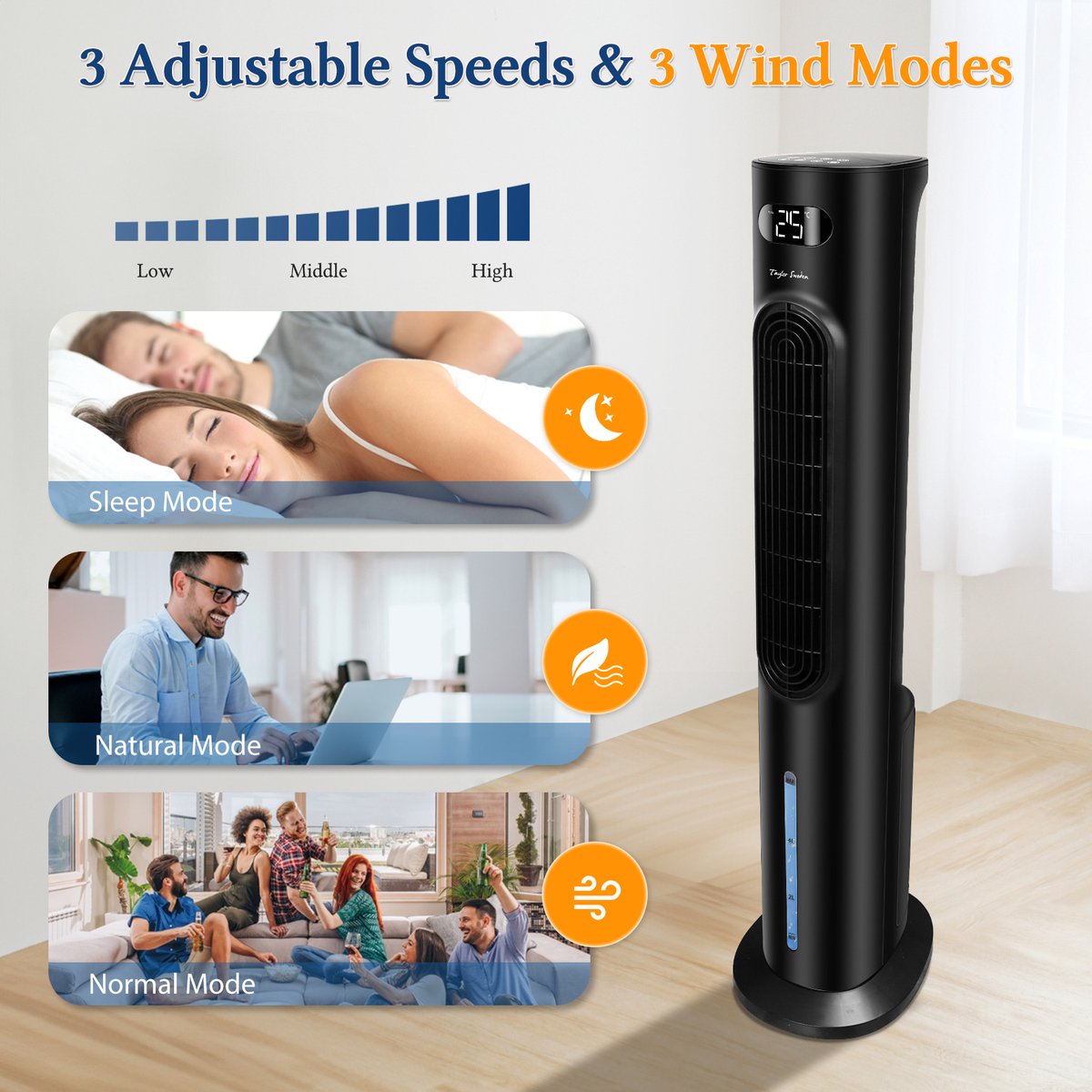 Taylor Swoden Aircooler - Luchtkoeler - Ventilator - Torenventilator - Zwart •