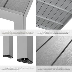 tectake® Tuintafel - Balkontafel - Terrastafel met Aluminium Frame - Tuinmeubelen Weerbestendig - 90x90x74,5 cm - Tafel voor Tuin, Lounge, Zithoek - Zilver