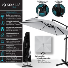 Zweefparasol - Tuinparasol - Parasol 250 cm - Met voet - Met Parasolhoes - Lichtgrijs - KESSER®