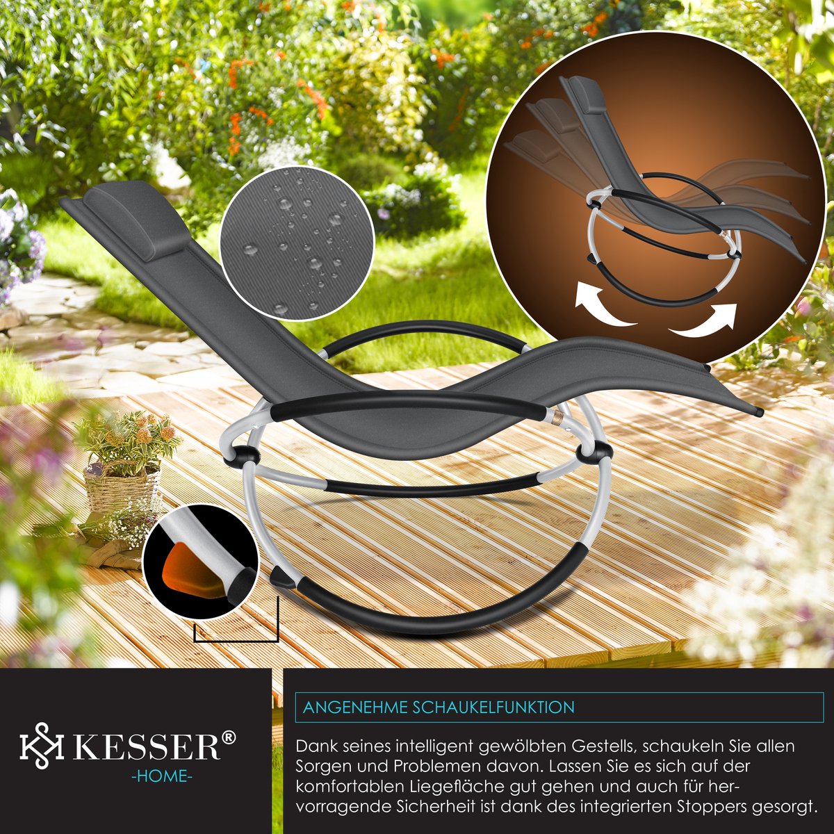 KESSER® Relaxstoel - Ligstoel - Tuinstoel - Weerbestendig - Antraciet