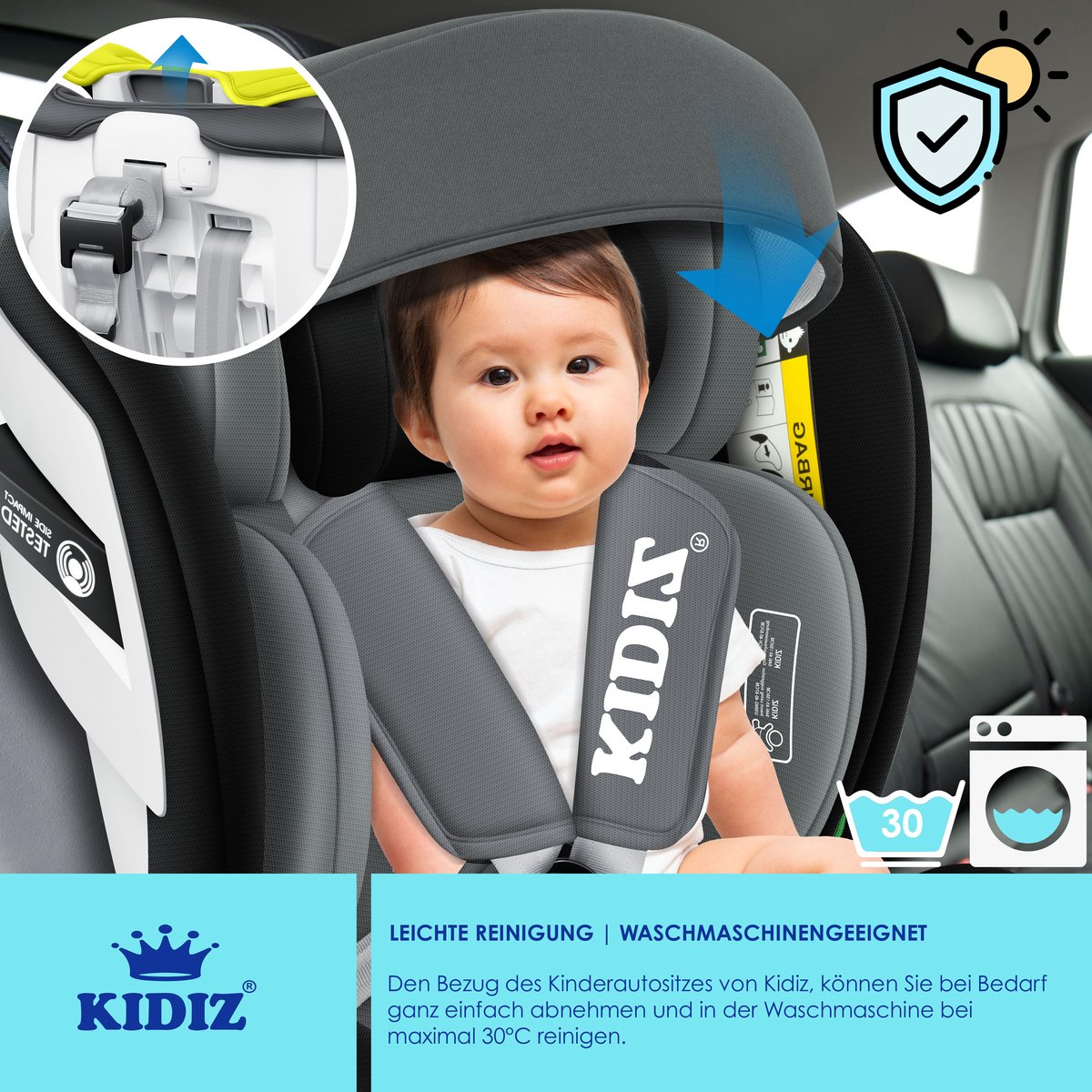 KIDIZ® Autostoeltje Isofix - 360° draaibaar - Zwart