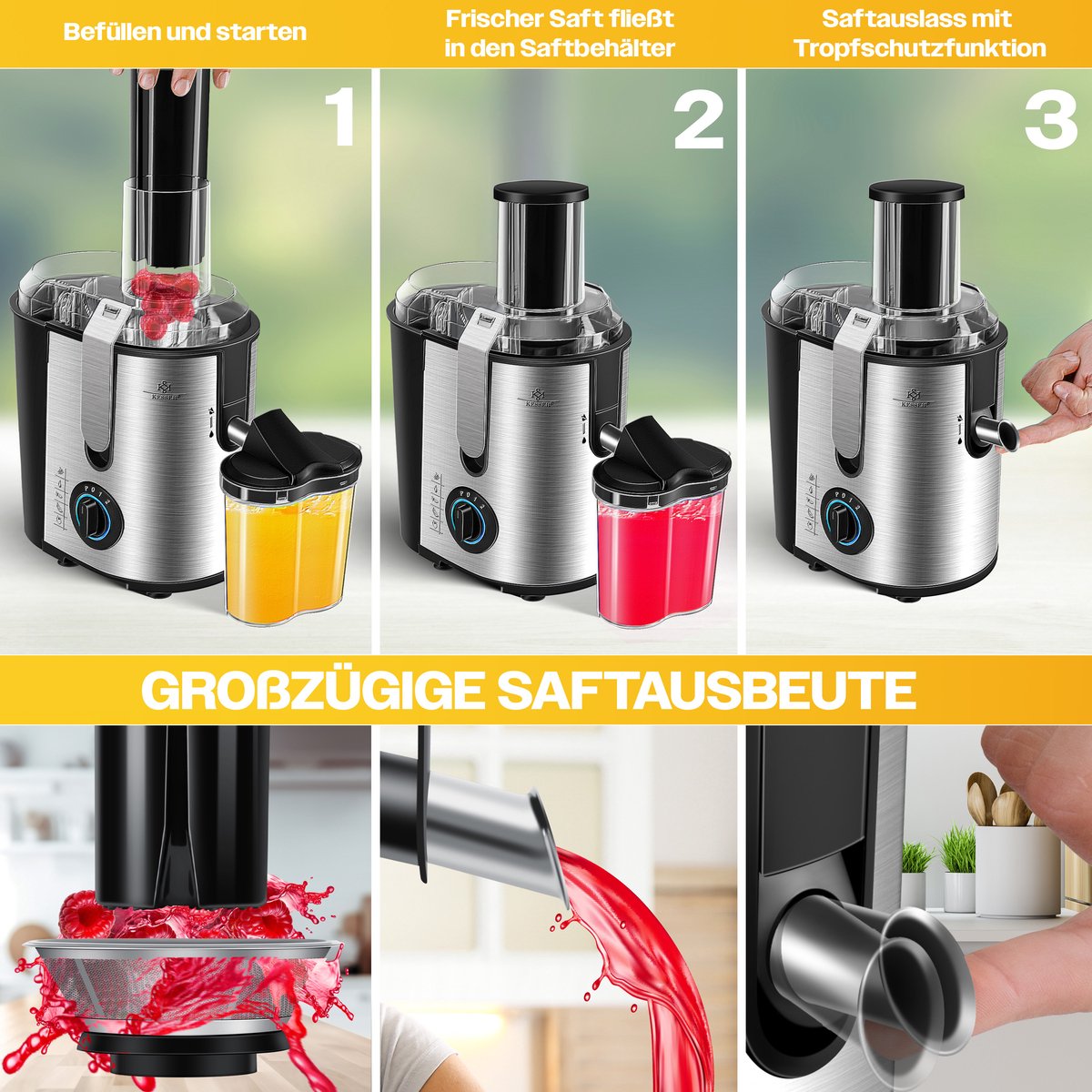 KESSER® Sapcentrifuge - Juicer voor Groenten & Frui - 1100W - Zilver