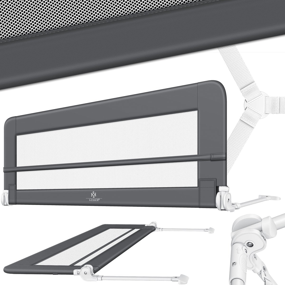 KESSER® bedhekje - Kinderbedhek - Bedhek - Babybedhek Valbeveiligingsbed voor Bed & boxspring - 120 cm, Donkergrijs