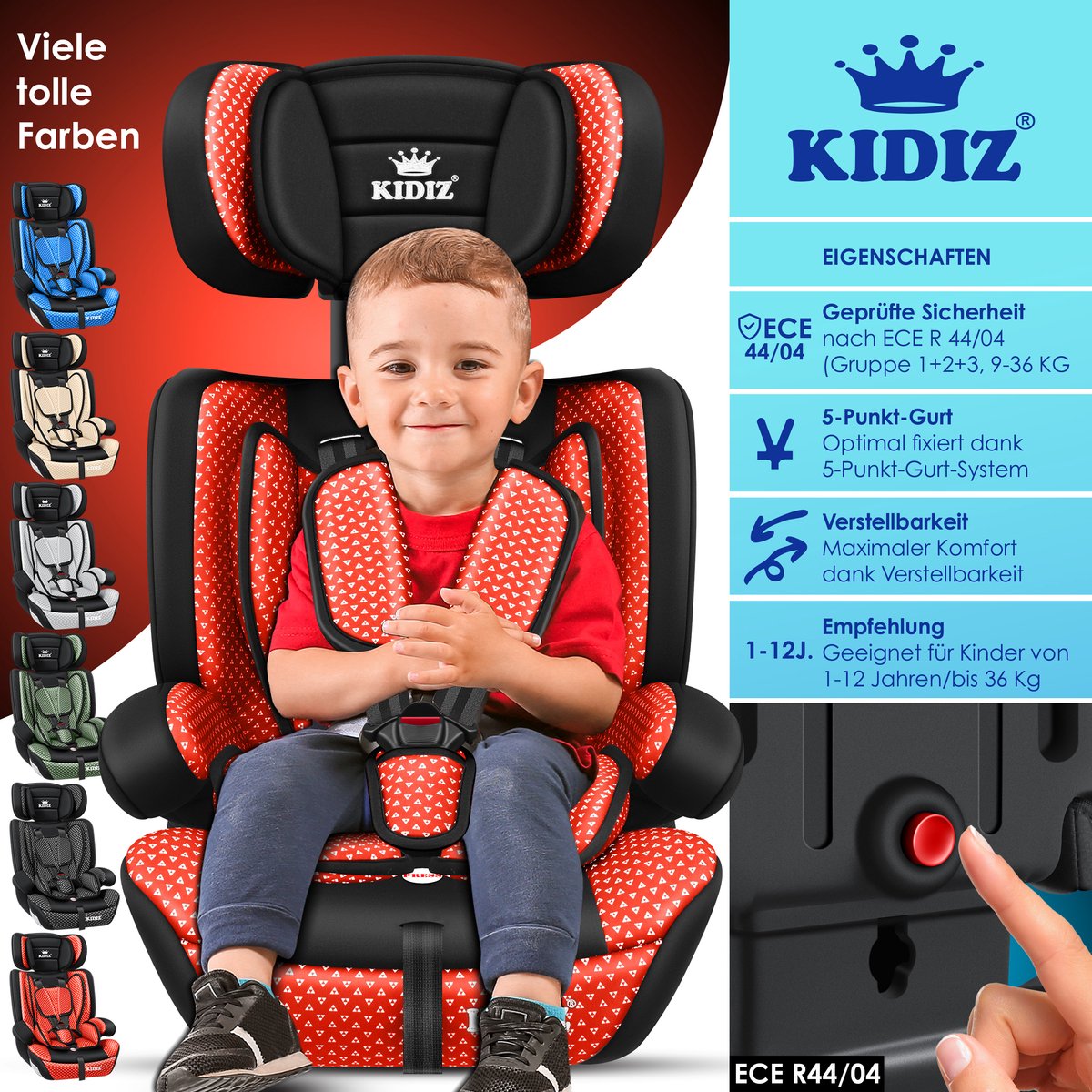 KIDIZ® Autostoeltje - 5-punts veiligheidsgordel - Rood