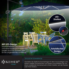 KESSER® SUN Zweefparasol XL Ø330 cm met LED Solar Verlichting - Parasol Inclusief Beschermhoes 360° Draaibaar UV50+ Tuinparasol Zonne-energie - Taupe