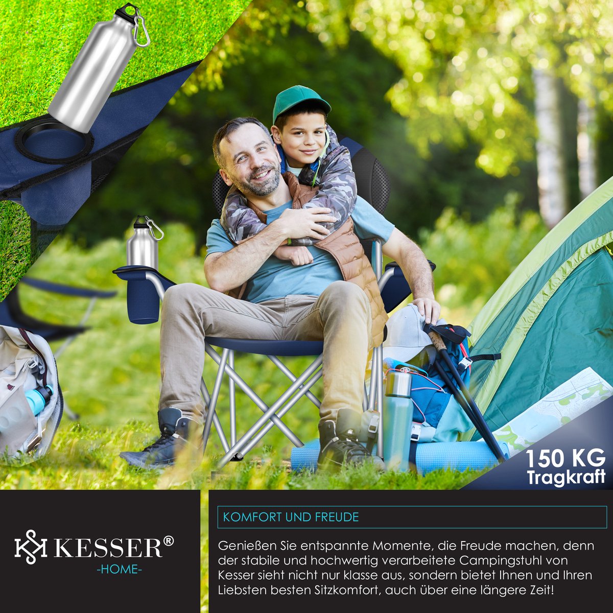 KESSER® Campingstoel - Visstoel - Vouwstoel - Marineblauw