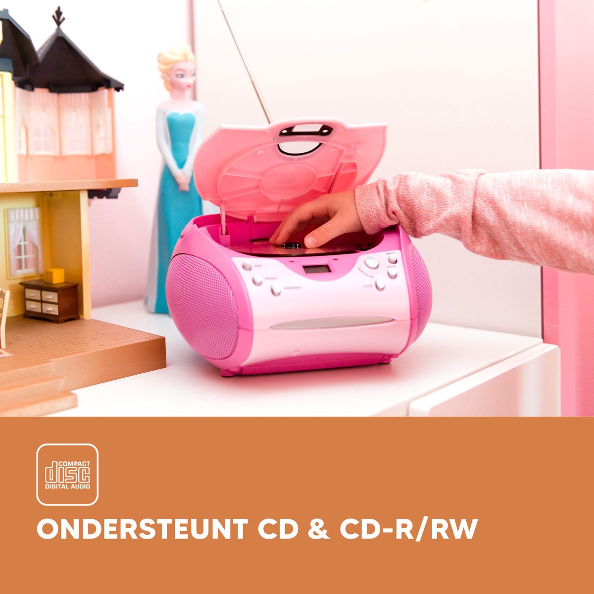 Lenco SCD-24 - Draagbare radio CD speler met AUX-uitgang - Roze •
