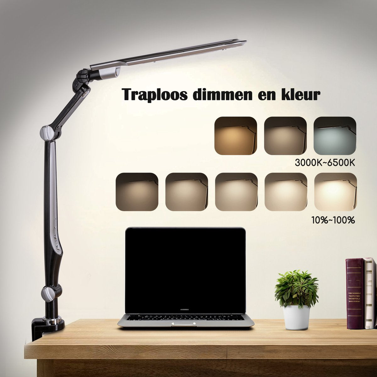 Aigostar LED Bureaulamp - Dimbaar - Opvouwbaar - Zwart