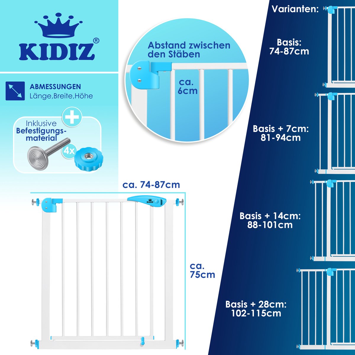 KIDIZ® Traphekje zonder boren - Veiligheidshekje - 74-87cm - Wit