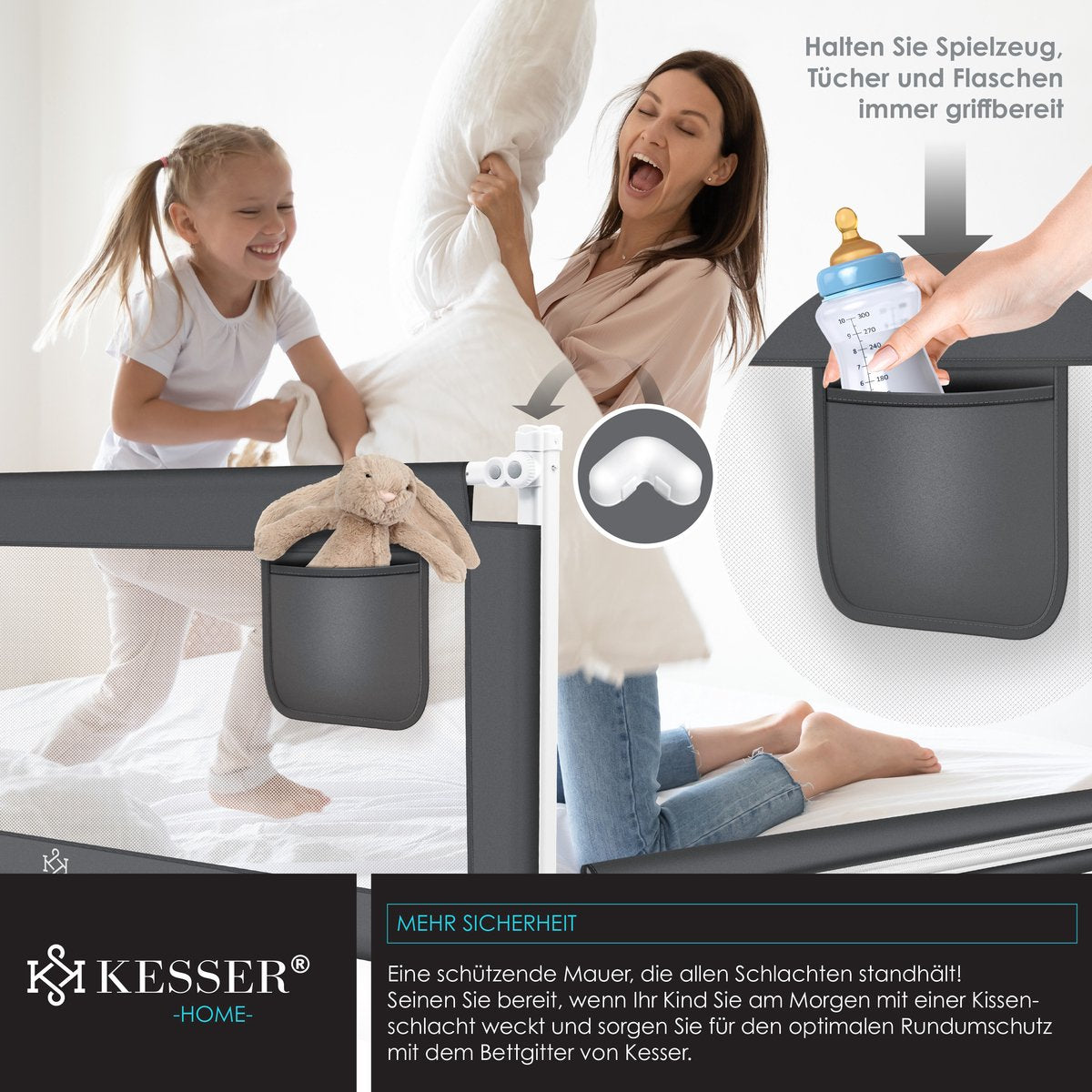 KESSER® Bedhekje - Kinderbedhek - Babybedhek - 200cm - Donkergrijs