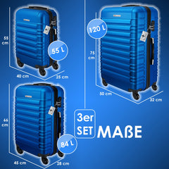 KESSER® Reiskofferset - 3-delig - ABS- Kofferset - Blauw