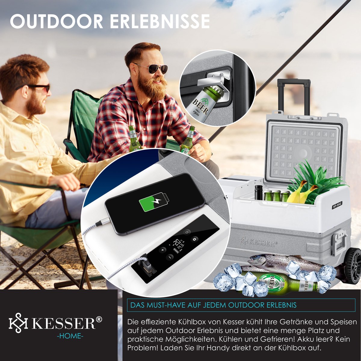 KESSER® Elektrische Koelbox - Compressor - tot -20°C - 42L - Grijs