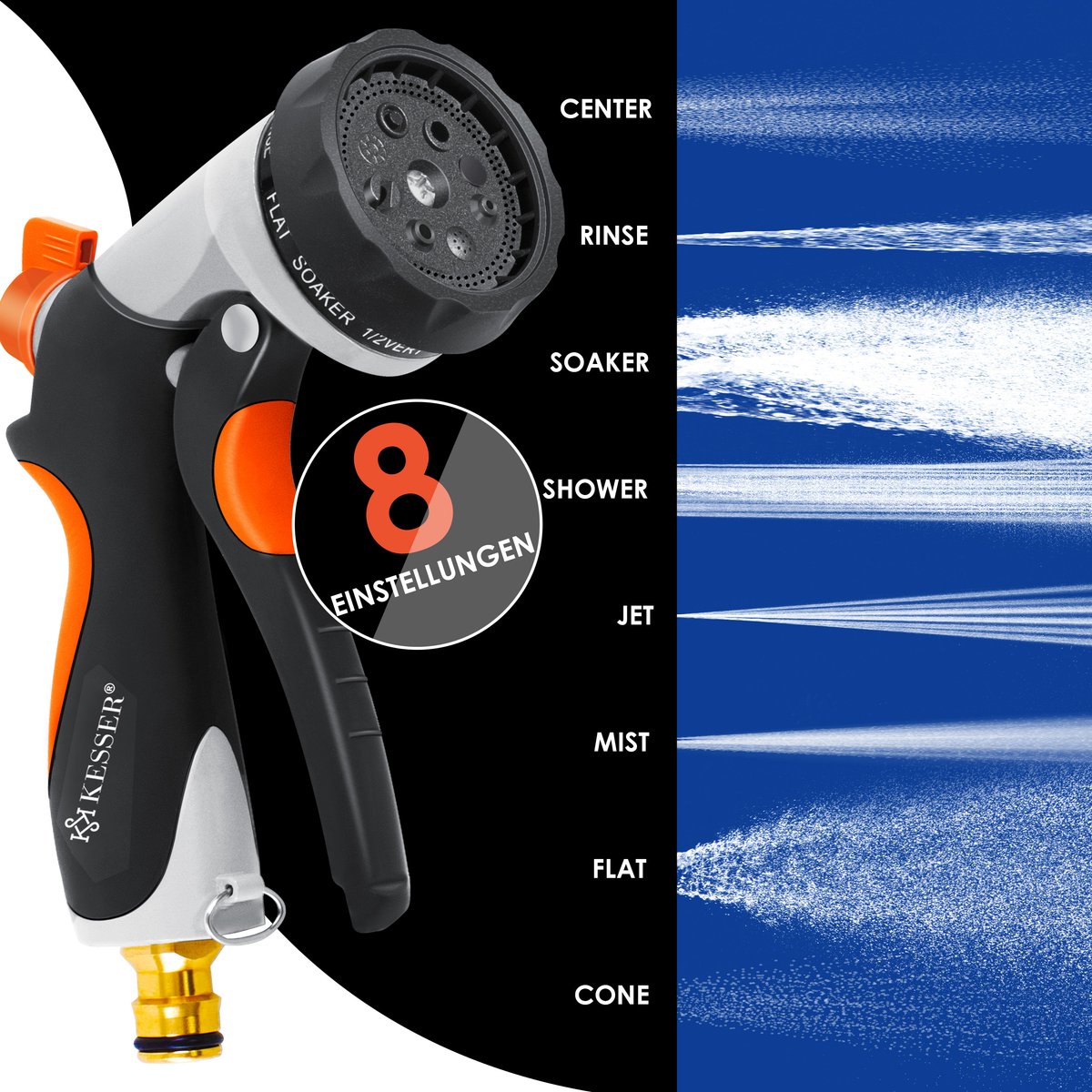 KESSER® Premium Tuinslang flexibel 22,5 meter - uitrekbare Tuinslang inclusief aansluitingen, Ophanghaak en Sproeikop - Blauw