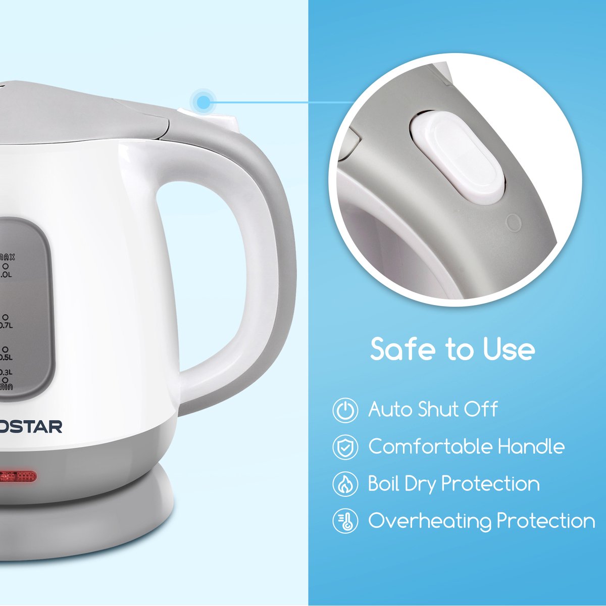 Waterkoker - Elektrish - 1L - 1100W - Wit •