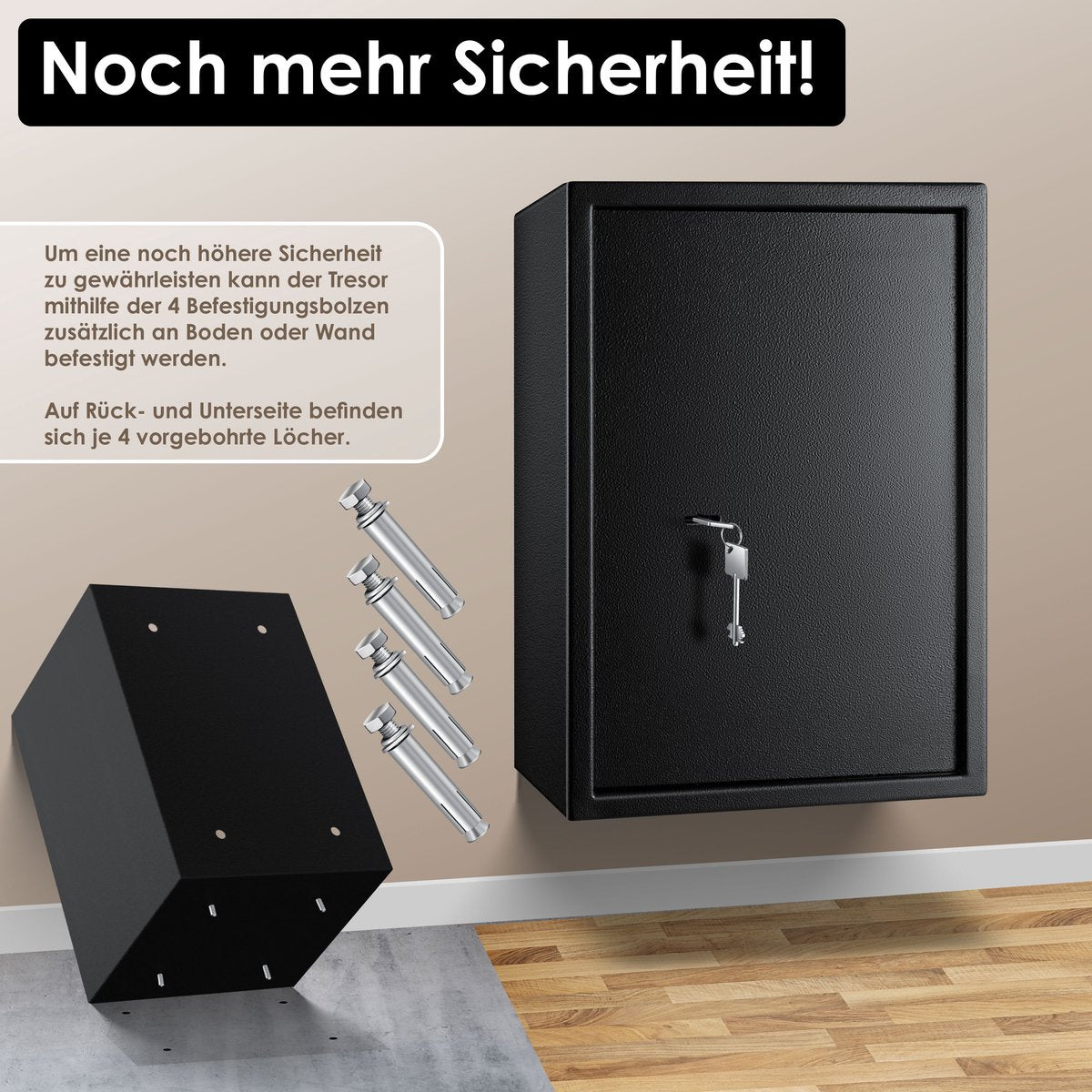 KESSER® Kluis met sleutelslot - 50x35x31cm - Zwart •