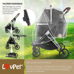 LOVPET® Hondenbuggy 3-in-1 – Opvouwbare Hondenwagen met Tas – Zwart/Zilver – 32kg