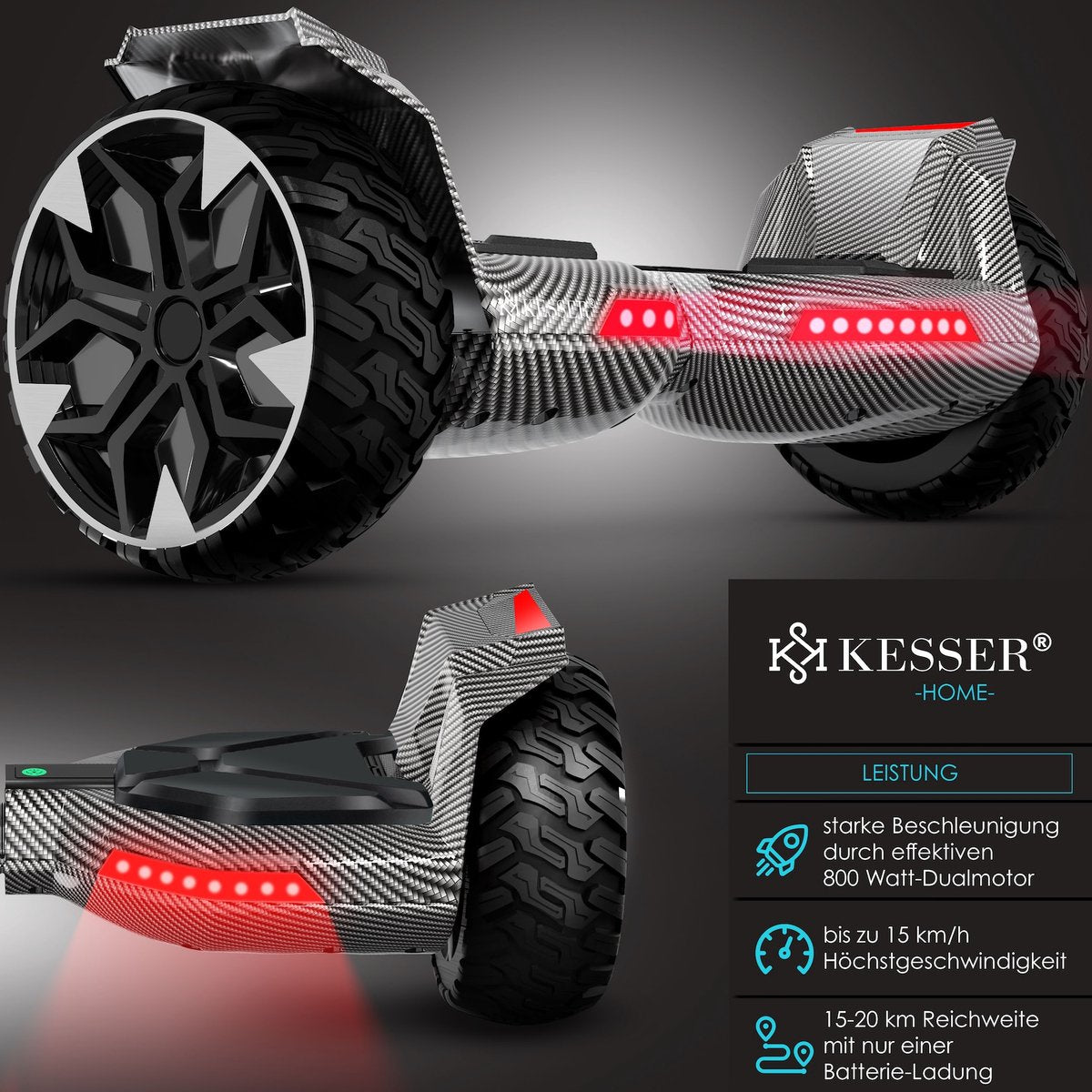 KESSER® Hoverboard - 800 Watt - Bluetooth-luidspreker - LED