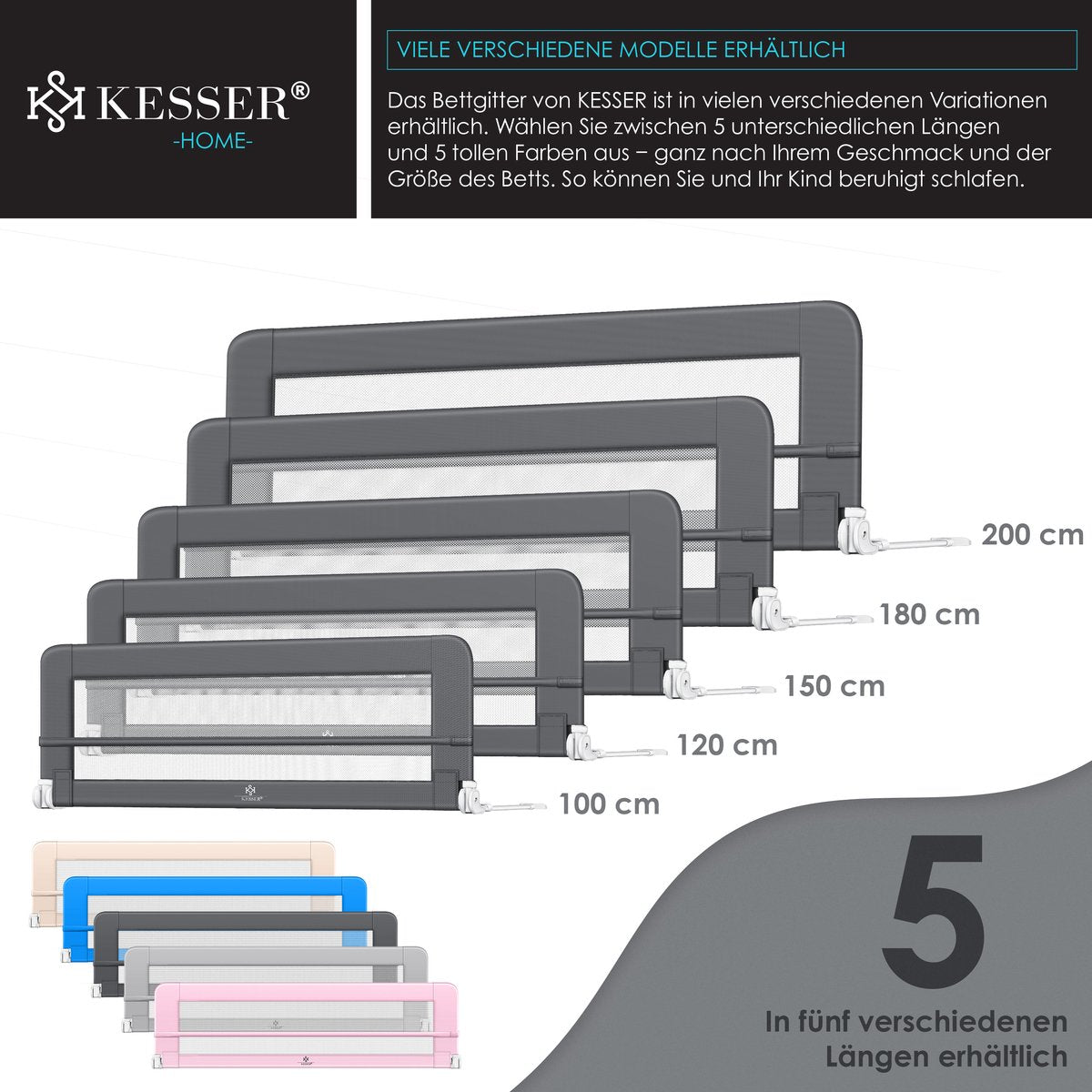 KESSER® Bedhekje - Kinderbedhek - Babybedhek - 150cm - Donkergrijs
