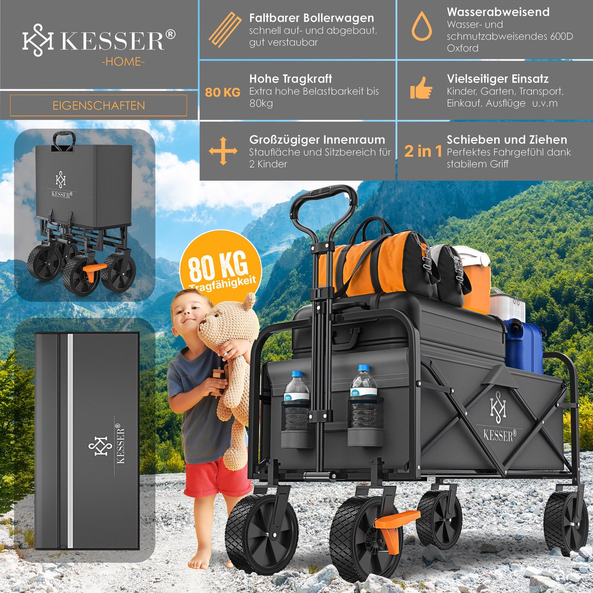 KESSER® Bolderkar - Opvouwbaar - Bolderwagen - Antraciet