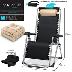 KESSER® Ligstoel Opvouwbaar Met Drinkhouder Tuinstoel Met Kussen, Ligbed, Extra Grote Tuinligstoel, Verstelbare Rugleuning Tuinligstoel Met Kussensteun - Beige
