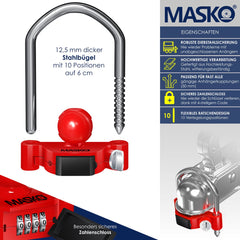 MASKO® Disselslot - Koppelingsslot - Aanhangwagenslot - Rood