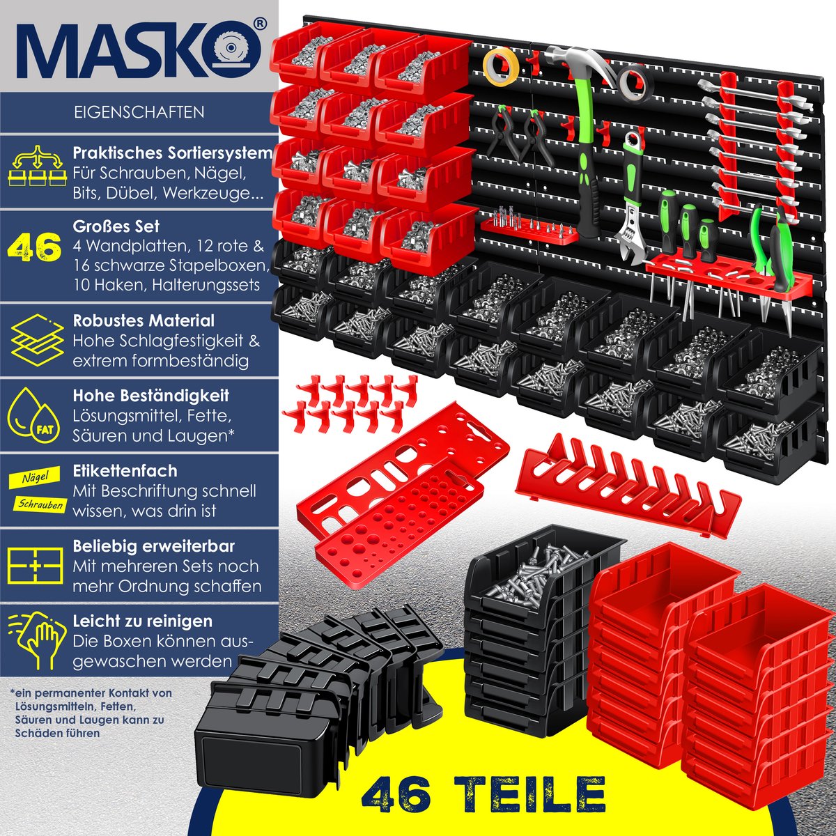 MASKO® Gereedschapswand - 45-delig - Inc. Haken - Rood