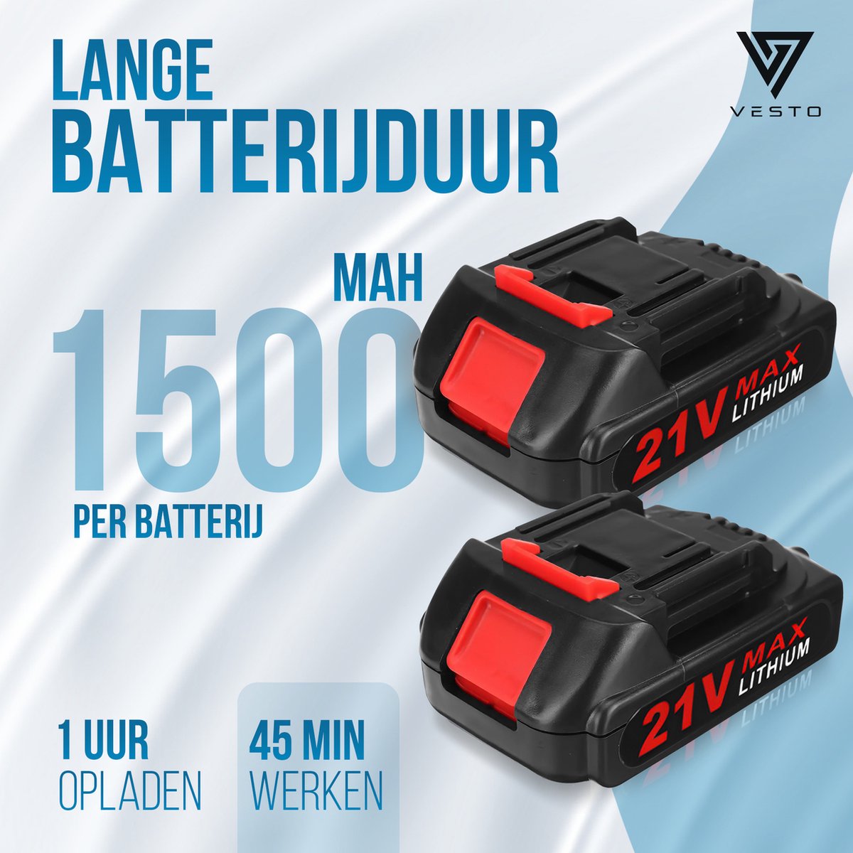 Vesto® Mini kettingzaag – Draadloos Inclusief 2 Led-Accu's – Heggenschaar Accu - Elektrisch Handkettingzaag - Snoeizaag - Takkenzaag - Handzaag - Boomzaag