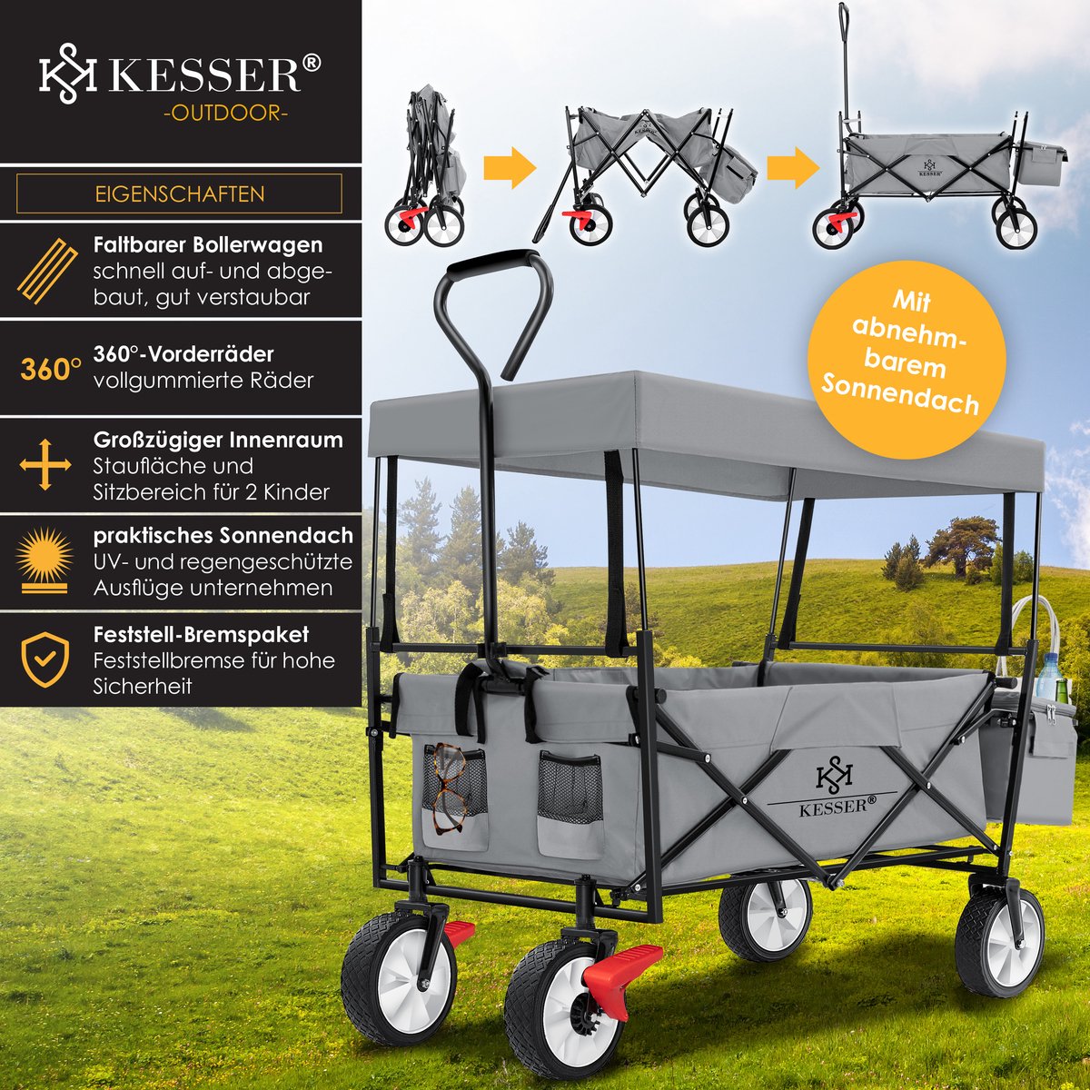 KESSER® Bolderkar - Opvouwbaar - Bolderwagen - Grijs