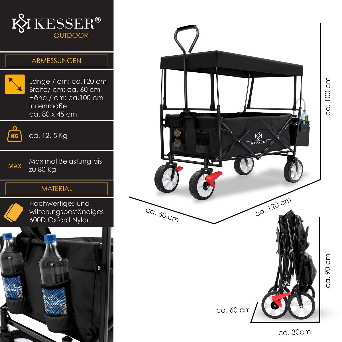 KESSER® Bolderkar - Opvouwbaar - Bolderwagen - Zwart
