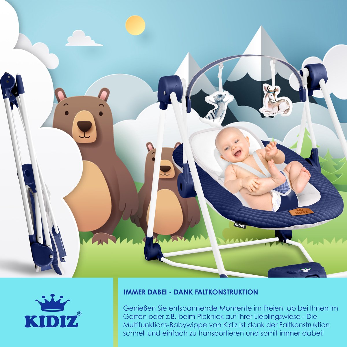 Wipstoel - Babyschommel - Baby Swing -  max 9kg - Blauw - KIDIZ®