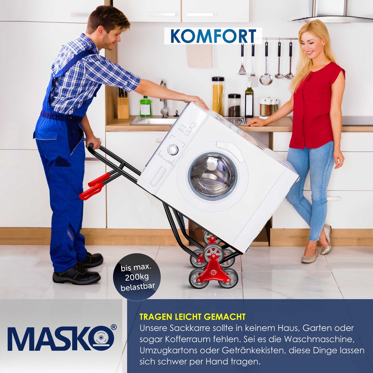Masko® Steekwagen - Opvouwbaar - Transportwagen - Trappenklimmer - Zwart •