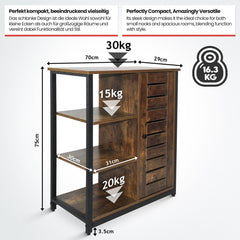 Miadomodo - Vintage Halfopen Kast met 3 Planken - Industrieel/Vintage Design - Bijzetkast - Commode - Woonkamerkast - Stalen Frame - 72x32x80cm - Bruin